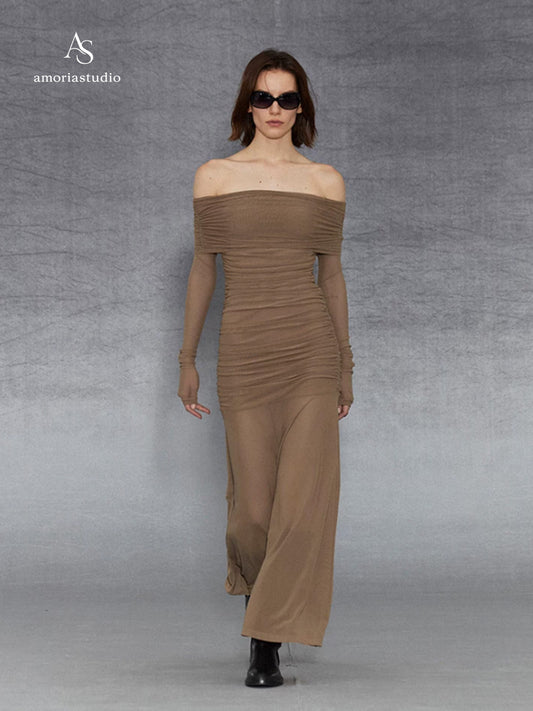 Ethereal Mist Ruched Mesh Dress