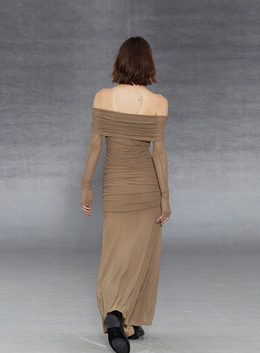 Ethereal Mist Ruched Mesh Dress